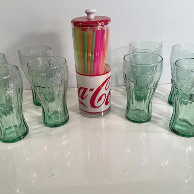Lot 133  Coca-Cola Glasses (8) and Coca-Cola Straw Dispenser