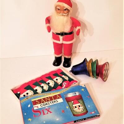 Lot #90  Vintage Christmas Lot - Santa, Coasters, Bells