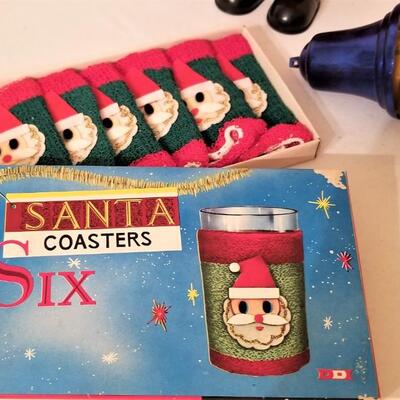 Lot #90  Vintage Christmas Lot - Santa, Coasters, Bells