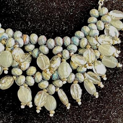 Lot 28 Cluster Bib Necklace Gray Clear Opaque Crystals Gold Tone 20