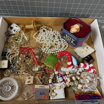 Tray of jewelry & Real Crystal Swan 