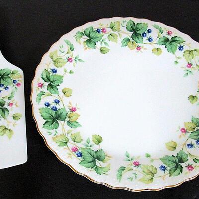 Floral Cake Plate and Server, Andrea by Sadek, Vinyard Pattern, Retired