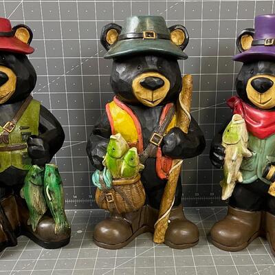 3 Resin Garden Bears 
