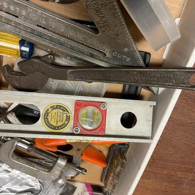 Tray of Tools: Clamp, Hammer, Screwdriver 
