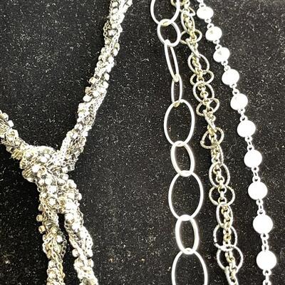 Lot 36  Group of 3 Necklaces Silver Tone Lariat Twisted Chain Link Clear Crystal Rhinestones