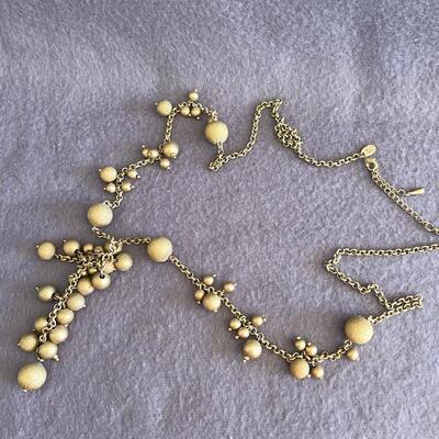 Lot 38  Signed Lia Sophia Necklace Bead Cluster Matte Gold Tone Link Chain 20