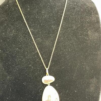 Lot 40 Signed Marcia Moran Chain & Pendant Gold Tone Double Faceted Iridescent 20