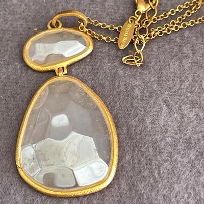 Lot 40 Signed Marcia Moran Chain & Pendant Gold Tone Double Faceted Iridescent 20