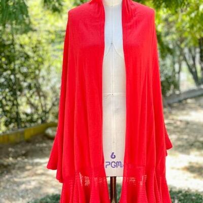 Lot 47 Cabi Red Knit Shawl with Ribbed Ruffle