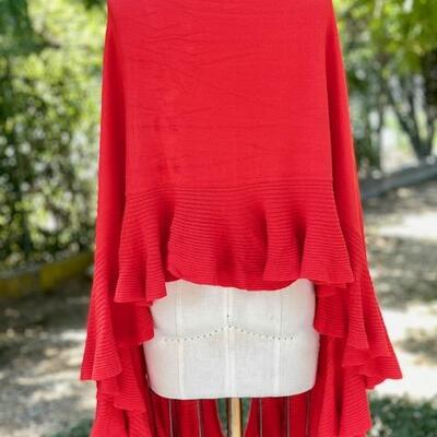 Lot 47 Cabi Red Knit Shawl with Ribbed Ruffle