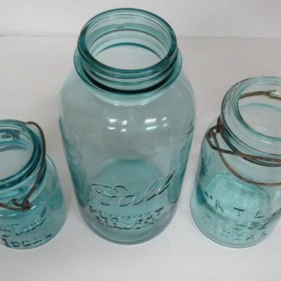 3 Vintage Teal Canning Jars Ball and Atlas EZ Seal