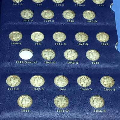 Mercury dime book 1916 to 1945. Incomplete . Reserve