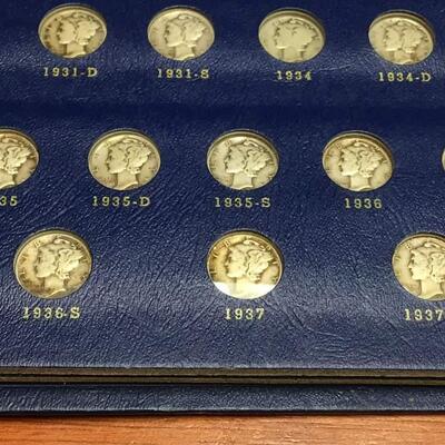Mercury dime book 1916 to 1945. Incomplete . Reserve