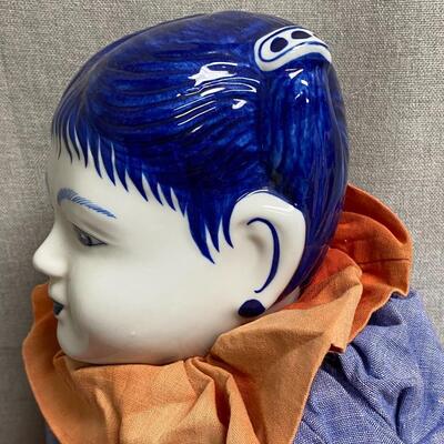 Blue & White Ceramic Asian Ethnic Jester Style Doll