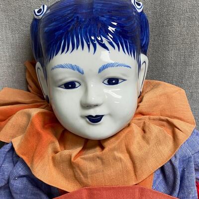 Blue & White Ceramic Asian Ethnic Jester Style Doll