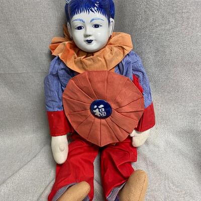 Blue & White Ceramic Asian Ethnic Jester Style Doll