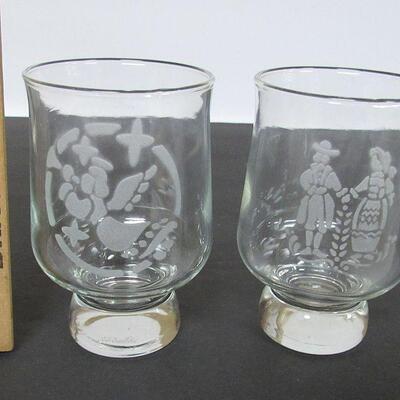Pfaltzgraff Village Glass Candleholders in Copper Inserts, Goes With Village Pattern Dishes