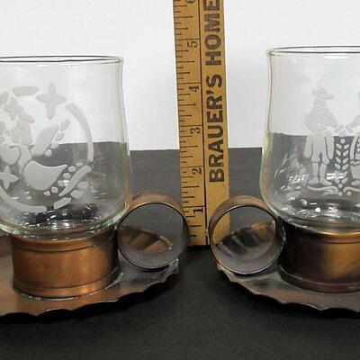 Pfaltzgraff Village Glass Candleholders in Copper Inserts, Goes With Village Pattern Dishes