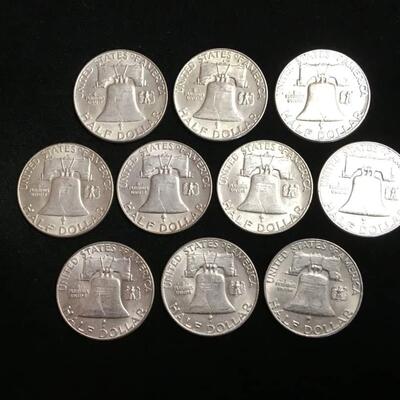 10 Uncirculated Franklin half do.llars.Reserve set
