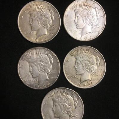 5 Silver Peace dollars Reserve