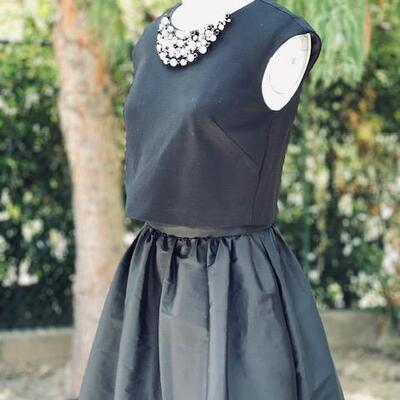 Lot 61 Evening Dress 2 pcs Black Skirt & Top Embellished w/Pearls & Rhinestones Sleeveless