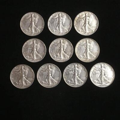 10 Uncirculated  Walking Liberty half dollars. Reserve set