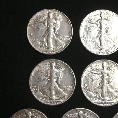 10 Uncirculated  Walking Liberty half dollars. Reserve set