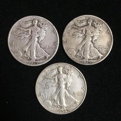 3 Walking Liberty Half Dollars