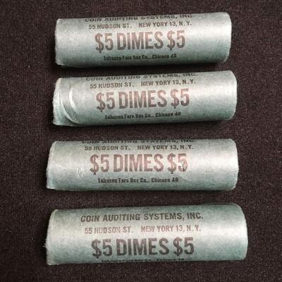 4 unopened untouched rolls of 1962 rosevelt dimes. Reserve set