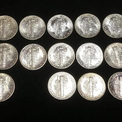 15 Uncirculated war time mercury dimes
