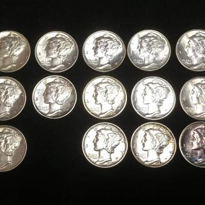 15 Uncirculated war time mercury dimes