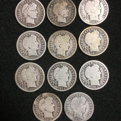 11 barber dimes various dates