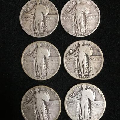 6 standing liberty quarters. Various dates
