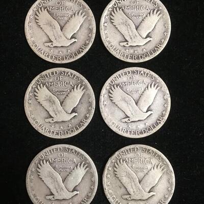 6 standing liberty quarters. Various dates