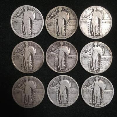 9 standing liberty quarters. Random dates