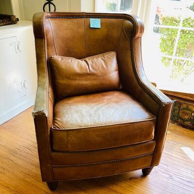 Lot 68 Custom Made Arm Leather Chair by Vanguard Furniture Hickory NC Wing Back  AS IS