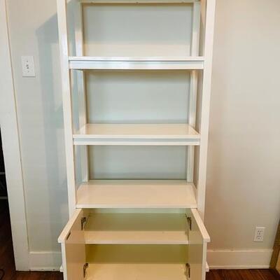 Lot 72 Crate & Barrel Laminated White Shelf Unit with Cabinet Below Designed by Mark Daniel of Slate