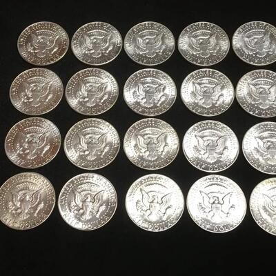 20 uncirculated 1965  40 % silver Kennedy half dollars