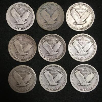 9 standing liberty quaters. Various dates