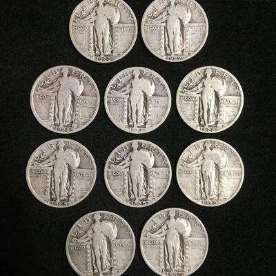 10 standing liberty quarters ..Random dates