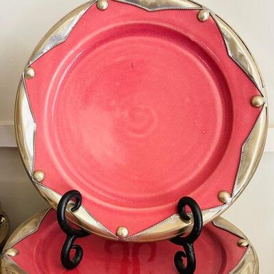Lot 88 Group 16 Ceramic Plates w/ Metal Edge Hand Made Morocco by Wunderley