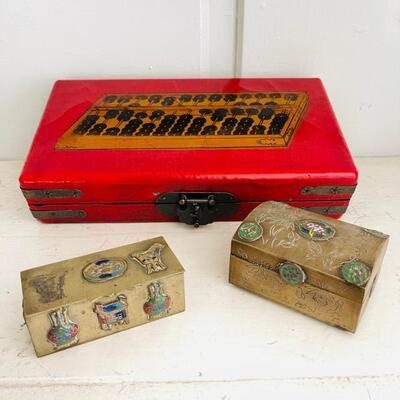 Lot 90 Urban Home Abacus + 2 Antique Brass Chinese Boxes