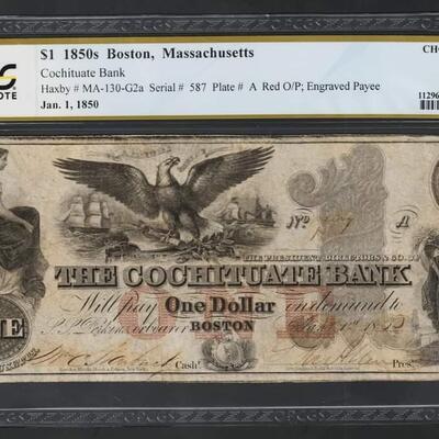 1850,s Boston Massachusetts  Conchita bank 1 $. Reserve set