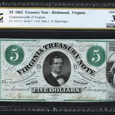 1862 treasury note Richmond virgina. Reserve set