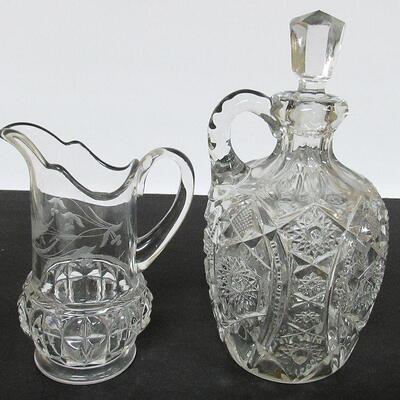 Antique Glass Pitcher and Decanter, Read Description