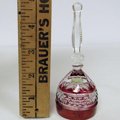 Small Lead Glass Bell, Clear With Red, Unmarked