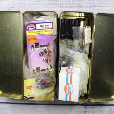 Lot of Miscellaneous Model Train Parts Tools Wires In Collector Cigarette Tins