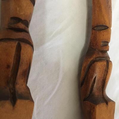 Vintage Hand Carved  Wooden Serving Spoon & Fork