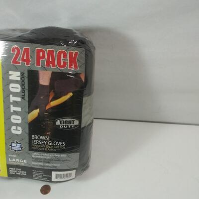 #102 24 Pack Large Brown Jersey Gloves 2 - 12 packs