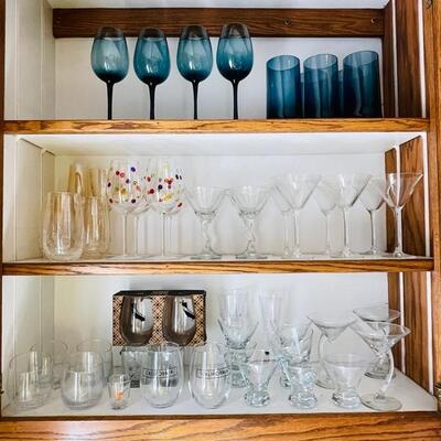 Lot 116 Group of Assorted Glassware 3 Shelves Stems Wine Highballs